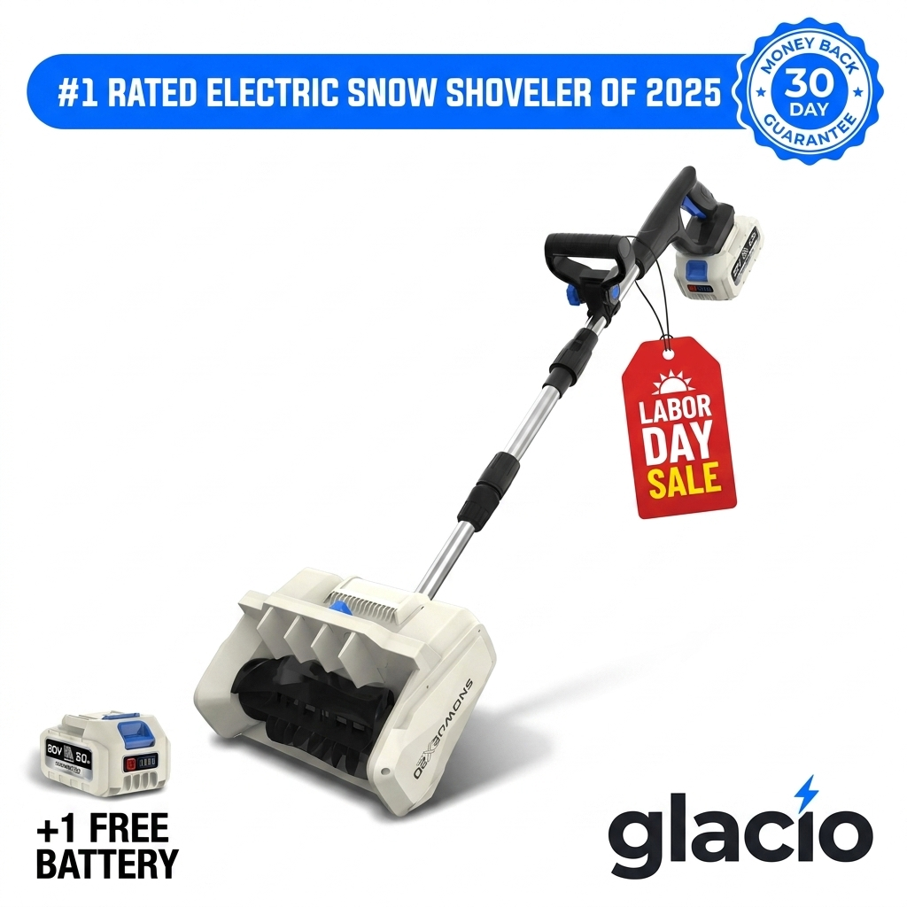 Glacio cordless 20V snow shovel with two batteries and charger
